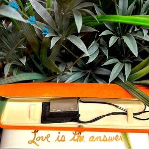 HERMÈS Silver Bar Charm Leather Cord Necklace